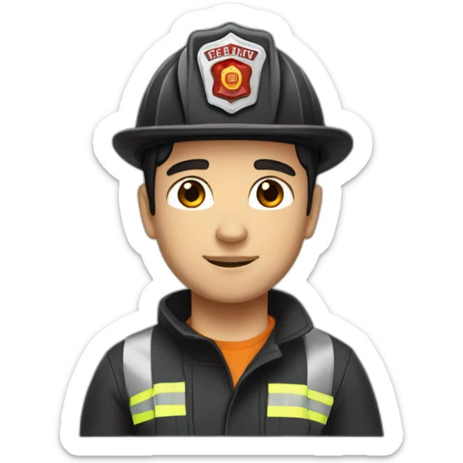 Firefighter, black hair, man, white skin, straight hair, brown eyes sticker