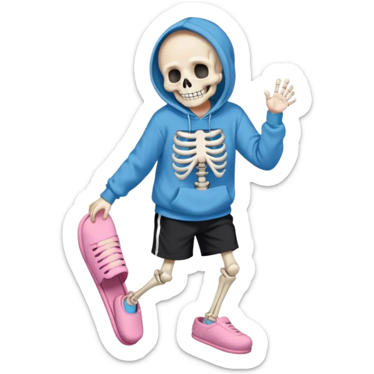 Sans The Skeleton, Blue Hoodie-Sweater, Grin, Pink Slippers, Black Shorts sticker