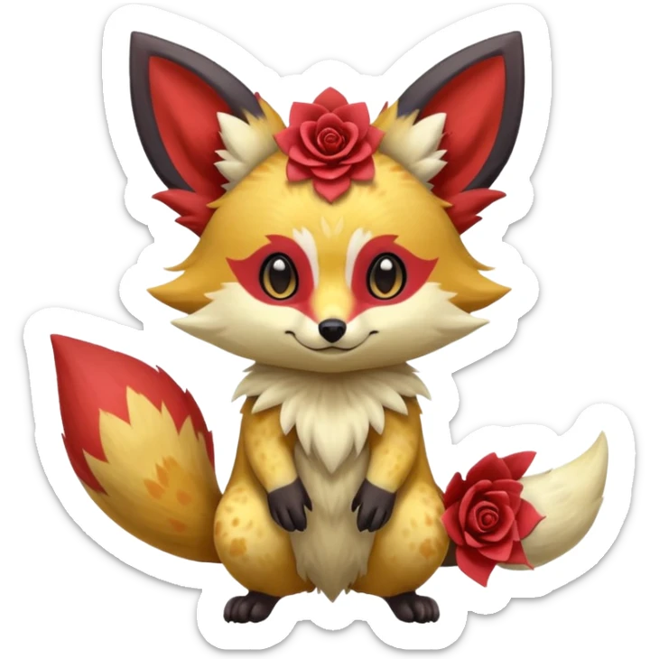 Rare realistic cool cute epic aesthetic colorful Fennekin-Zorua-Civet-Genet-species-Fakemon-hybrid-creature, with splotches and rosette markings, full body sticker