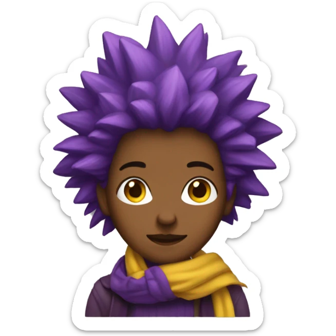Shelly BS, purple spiky hair, brown skin, yellow scarf sticker