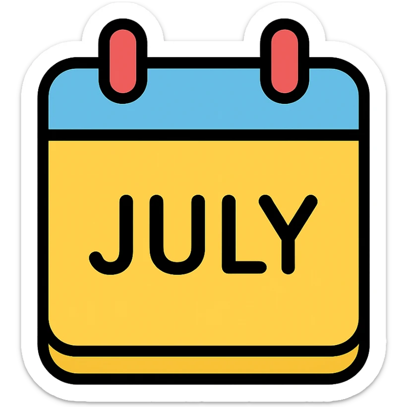 icon of a calendar page showing the month of July sticker