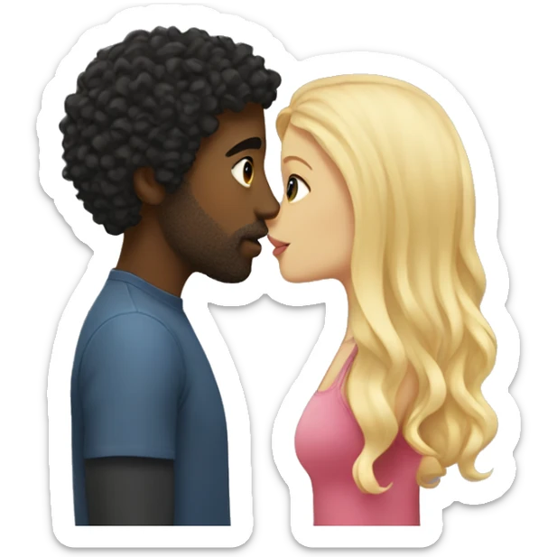Blonde straight hair girl kisses man black curly hair  sticker