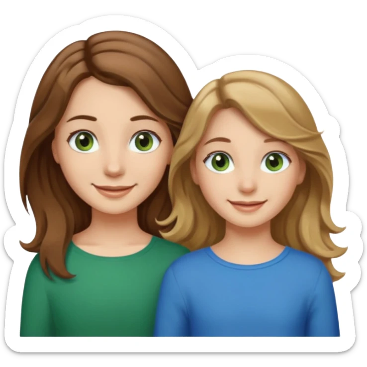 make me and my best friend togheter i have shoulder-lenght brown hair and light brown eyes and she has long wavy hair blonde/brown hair and green/blue eyes sticker