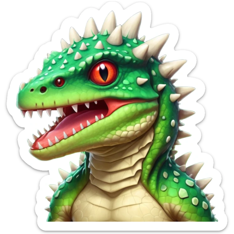 poisonous mushroom reptile monster portrait, head and shoulders only, lizard-like face, spiky mushroom growths, toxic green glow, creepy tongue, fantasy animal vibe, 3D cartoon, mobile game icon style, clean background, no text, no watermark

 sticker