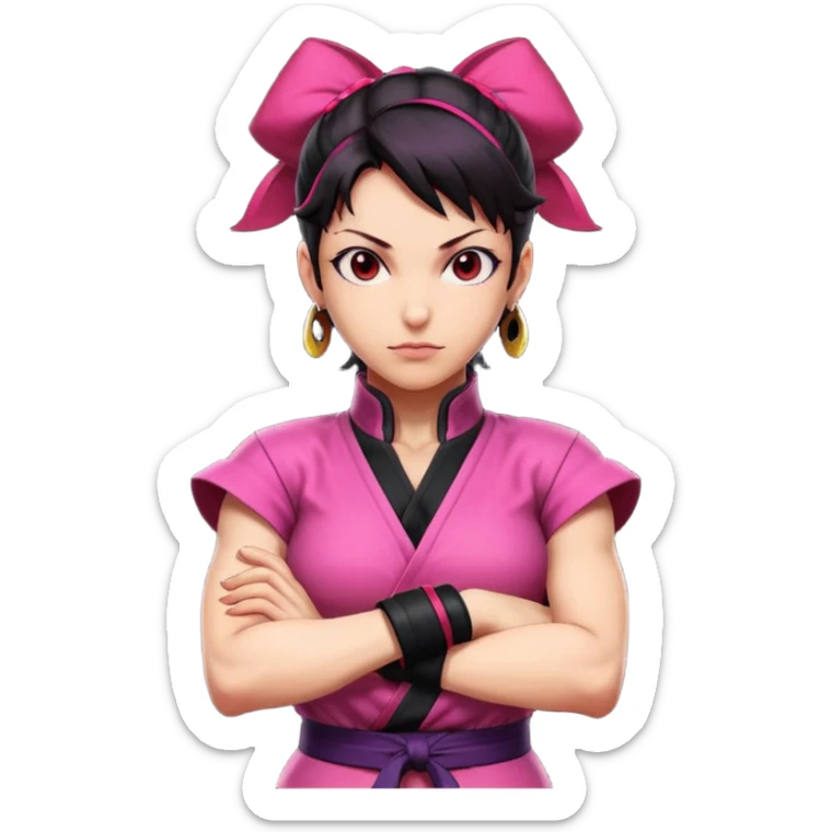 Juri from Street Fighter 6, standing with arms crossed, confident, detailed outfit sticker