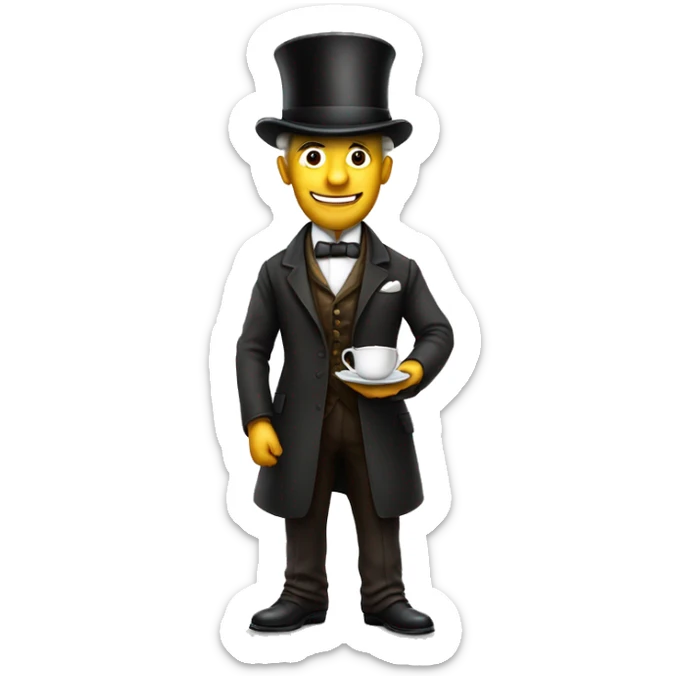 Photorealistic man A British gentleman in a monocle and a top hat with a cup of tea in his hand sticker