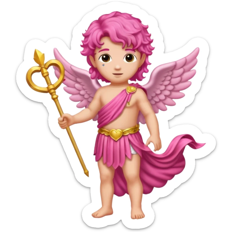 Cupid from Roman Deities with long pink wavy hair, pink sequin toga sticker