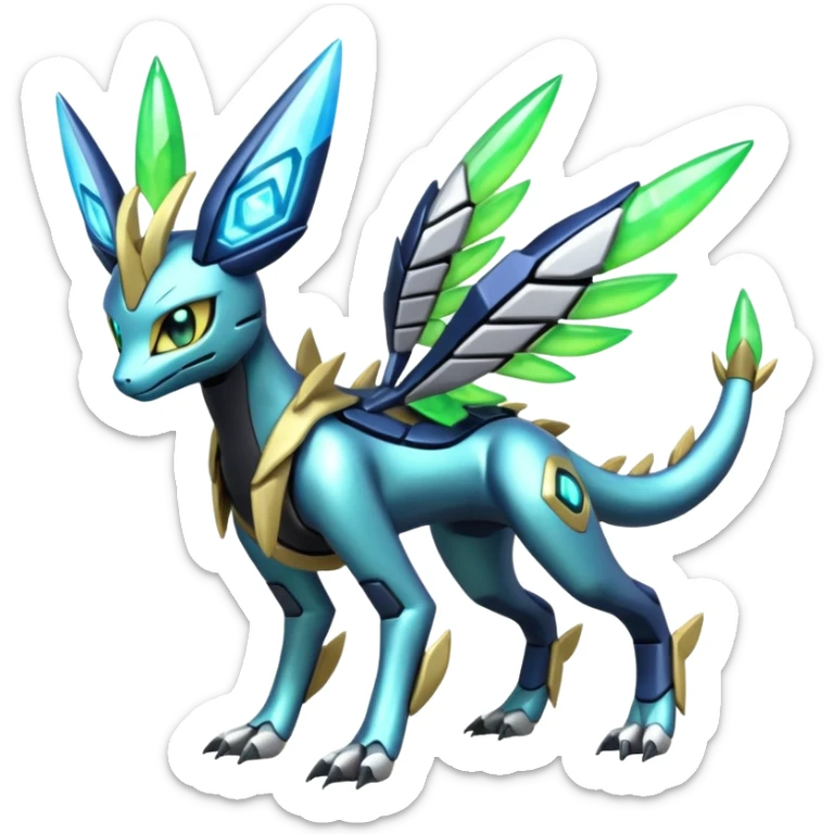  Exotic Futuristc Meloetta-Zygarde-Zeraora-Protogen-Dialga-Electrike-Palkia-hybrid-fusion-Fakémon-creature, full body sticker