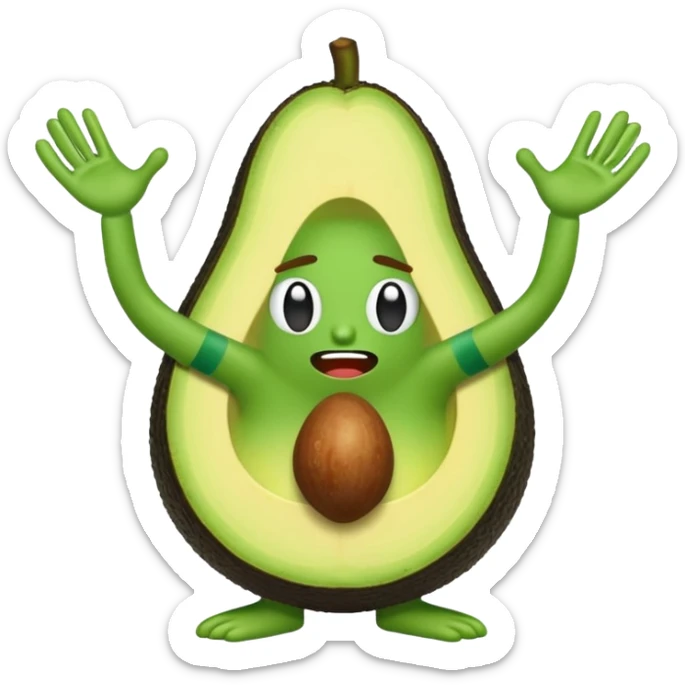 Emoji of a stressed-out avocado 🥑 trying to pay online bills with tiny arms. sticker