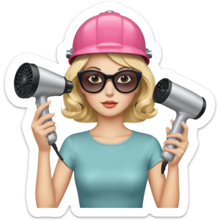 Emoji de mujer con casco secador, gafas de sol, rulos y leyendo revista, estilo vintage chic sticker
