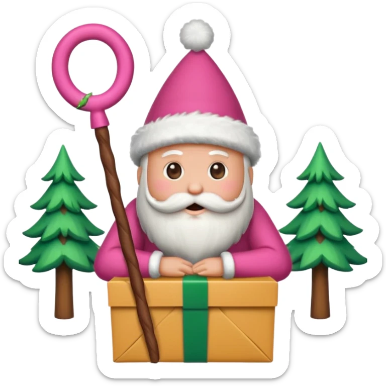 emojis estilo pixar de la cara de santa, arbolito rosa, reno, lazo coquet,bastones de caramelo rosa, caja de regalo rosa, arbolito verde con bambalinas rosa sticker
