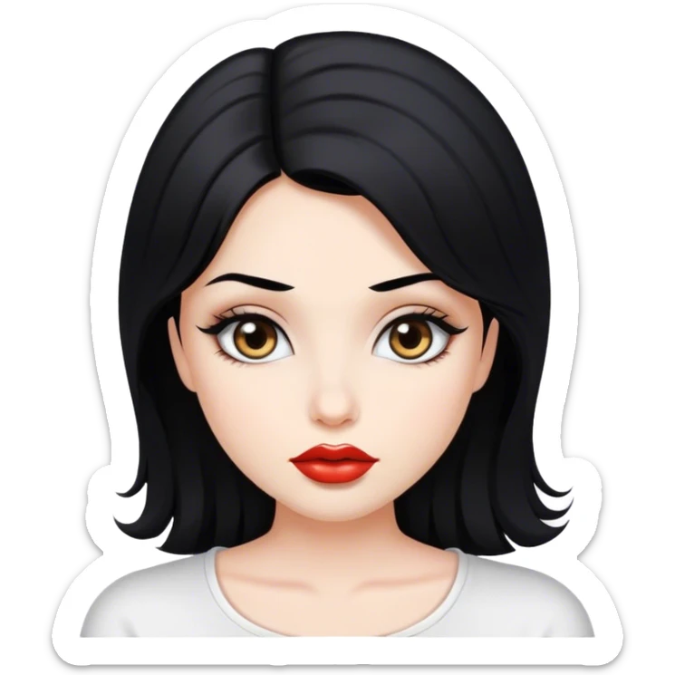 Beautiful girl with mesmerising eyes, black thick hair, a white top and thick lips sticker