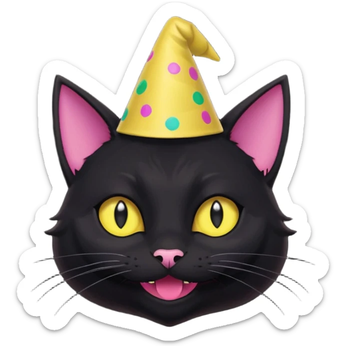 image friend from deltarune, a cat with a pink eye and a yellow eye, and black fur and pointy ears smiling sticker