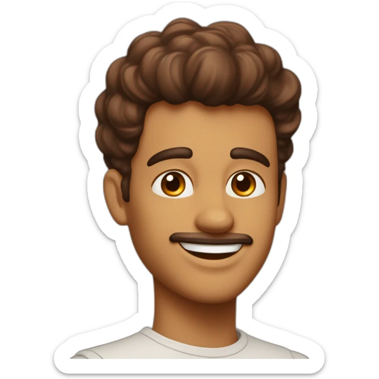Homme au sourire captivant, charismatique, couleur chocolat au lait. Jawline définie, tête carrée, cheveux bouclés en taper fade. sticker