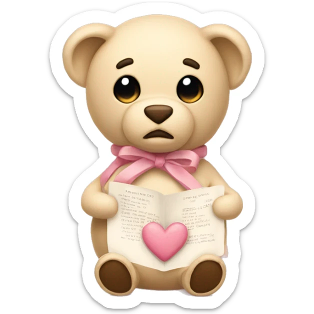 plushie holding a love letter in a beige color and the plushie has ribbons at the ear light pink  sticker