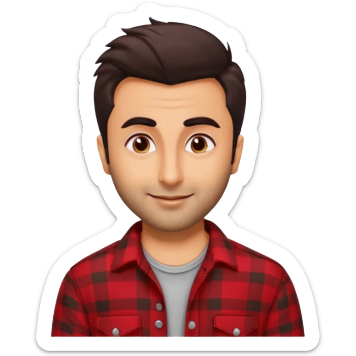 generate a pretty bratz emoji 
Make her look like Ranbir kapoor wearing a red flannel shirt, smirking

She should look exactly  like ranbir kapoor!  sticker