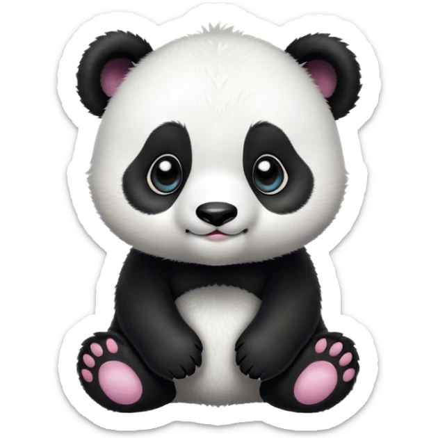 Cinematic Cute Baby Panda Portrait Emoji, Head tilted playfully and inquisitively, featuring an irresistibly fluffy, black and white Fur with an extra dose of cuddliness, round, sparkling eyes filled with boundless curiosity, Simplified yet adorably endearing features, highly detailed, glowing with a warm, friendly glow, high shine, affectionate and playful, stylized with a touch of playful charm, bright and heartwarming, soft glowing outline, capturing the essence of a mischievous yet loving baby panda, so playful it feels like it could tumble out of the screen into your arms! sticker