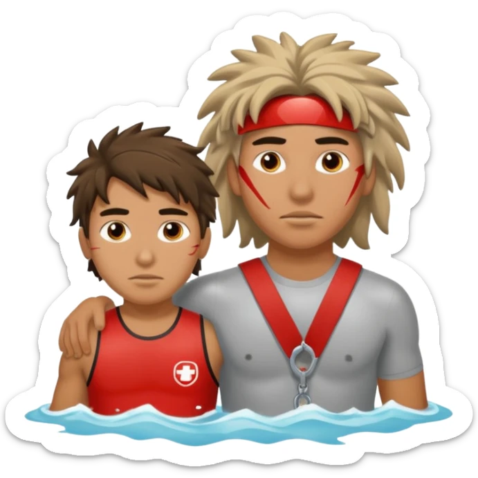 Lifeguard Native American Teenager with messy hair rescuing someone sticker
