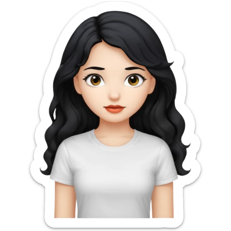 Beautiful girl,Black hair,wavy hair long hair,Black eyes, white T-shirt sticker