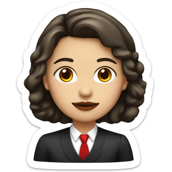 Mujer, 20 años, pelo oscuro largo, piel blanca, labios rojos vestida formal trabajadora social  sticker