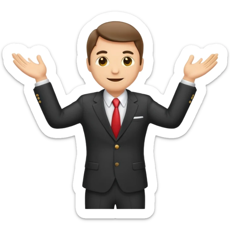 Emoji-style sticker of a man in a suit with arms spread wide to the sides sticker