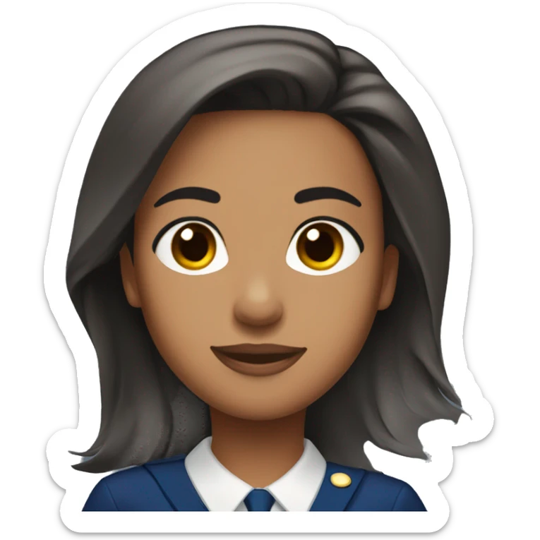 flight attendant with black hair brown skin brown eyes straight hair and dark blue scarf sticker