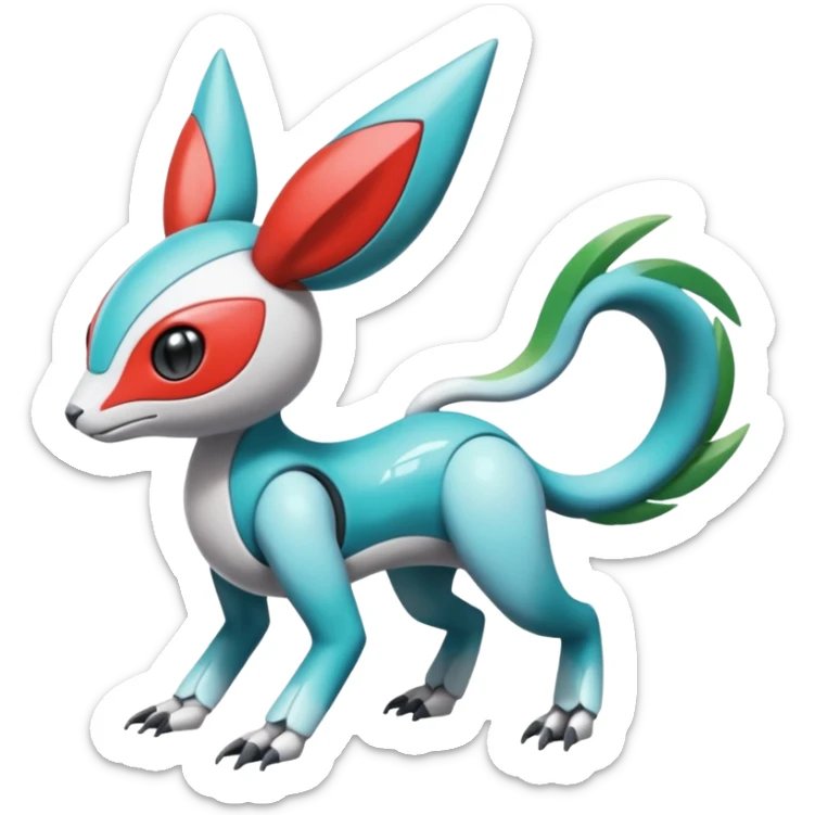 Shiny Colorful Futuristic Cyber-Vernid-Trico-Meloetta-Latias-Koraidon-Peppercat-Protogen-Pokémon-Digimon-Fakémon-fusion-hybrid-creature sticker