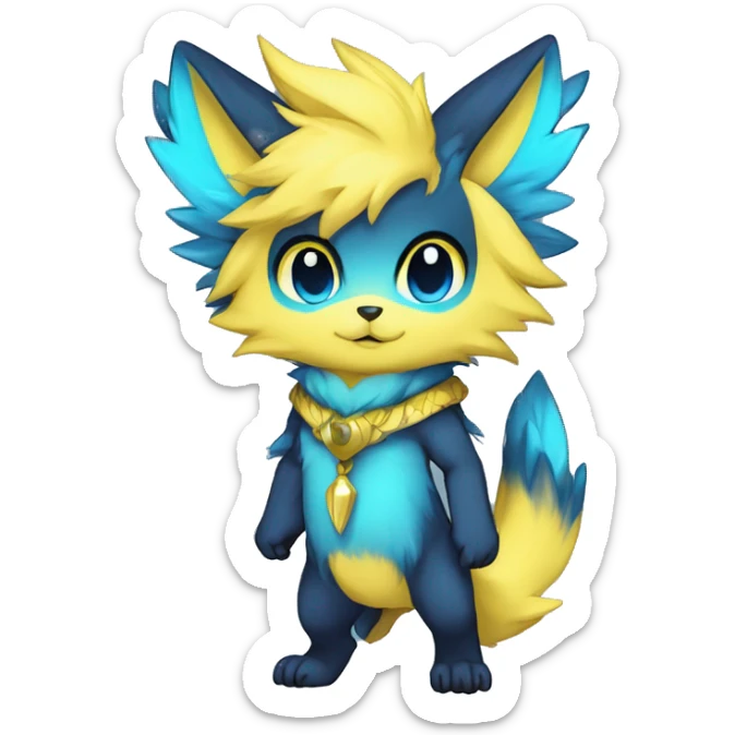 Anthro-Edgy-Cool-Blue-Yellow-Contrast-Colors-Fantasy-Fur-Sona-Chibi-Shiny-Fakémon-Hybrid full body sticker