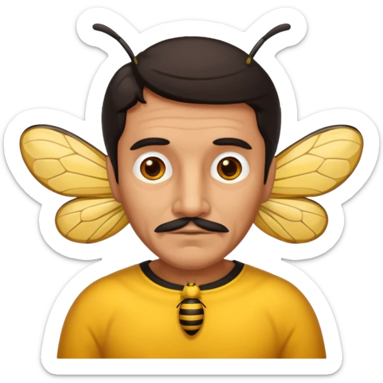 cabeza de señor mexicano, viejo, agregale un cuerpo de abeja, el pelo del señor hazlo oscuro,haz que el cuerpo sea de abeja y la acabeza del señor sticker