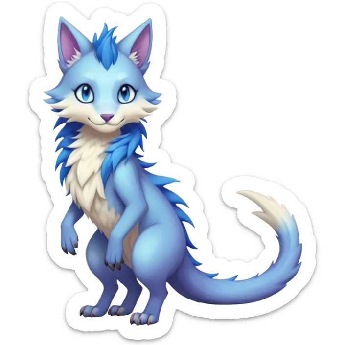 Kawaii dark edgy fantasy pastel ethereal feline-vernid-sergal-fursona animal creature with a tufted tail full body sticker