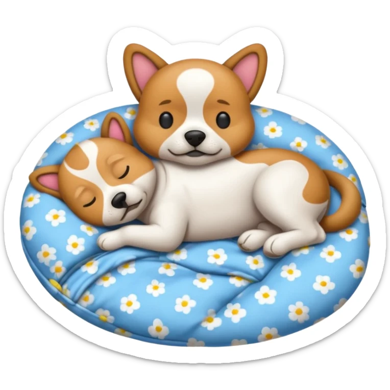 Quiero un emoji de un perro que esté durmiendo en su cama y tenga un pijama que pone ZZZ sticker