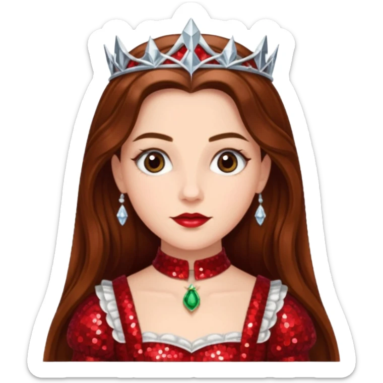 Nessarose from The Wizard of Oz with long brown hair, red sequin outfit sticker
