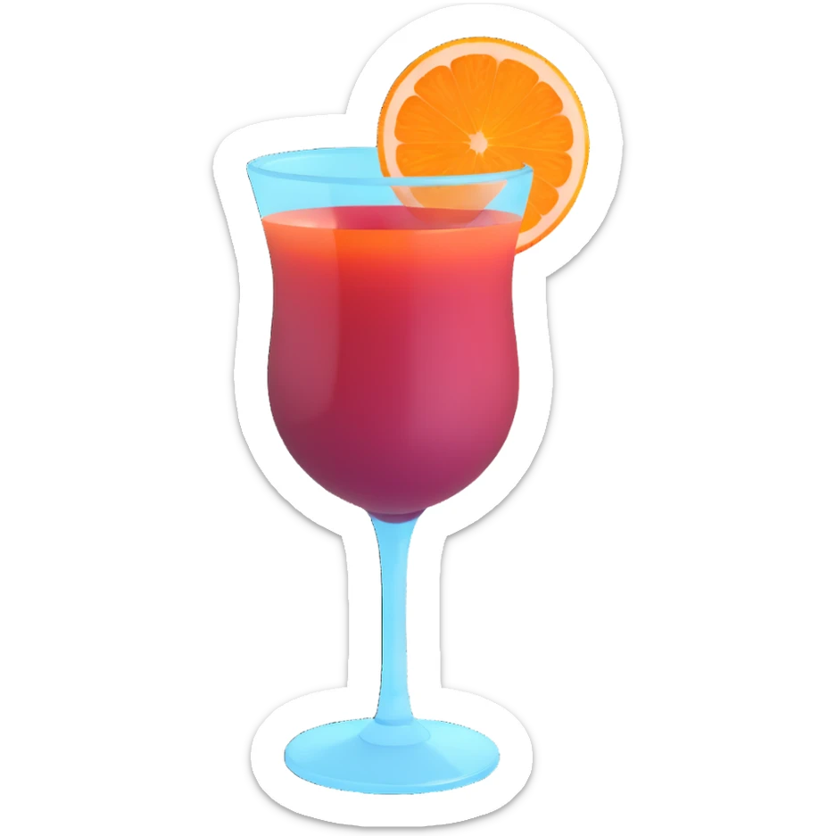 3D emoji style cocktail glass with burgundy drink and a slice of orange sticker