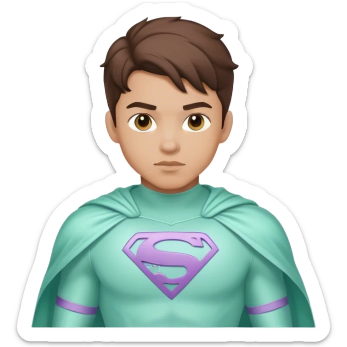 light skin brunette young man superhero in pastel mint super hero costume  sticker