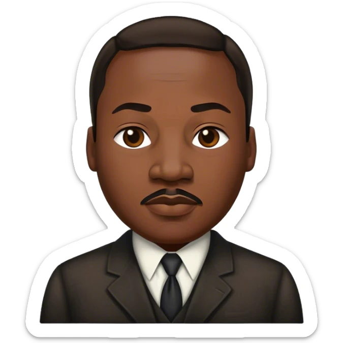 Cinematic Realistic Martin Luther King Jr. Portrait Emoji, depicted as a compassionate determined civil rights leader in period attire with a powerful gaze, rendered with rich textures and inspiring dynamic lighting that captures his historic legacy. sticker