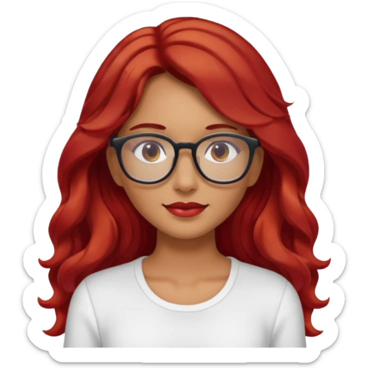 Crespa peli roja tono fuerte , trigueña , con lentes y top blanco pelo largo  sticker