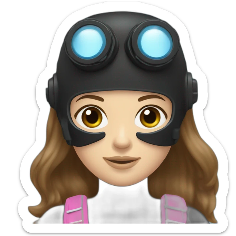 a woman with an a black scubadiver suit. pink dive mask, she has blue eyes inside the dive mask. brown long and straight hair sticker