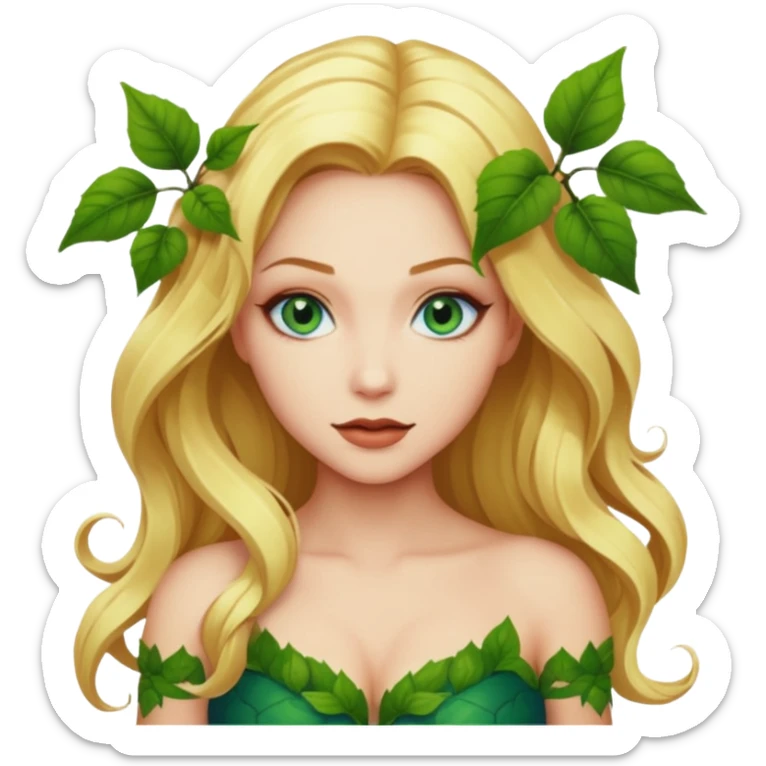 Poison ivy emoji with blonde hair and blue eyes to show she is beautiful and toxic sticker