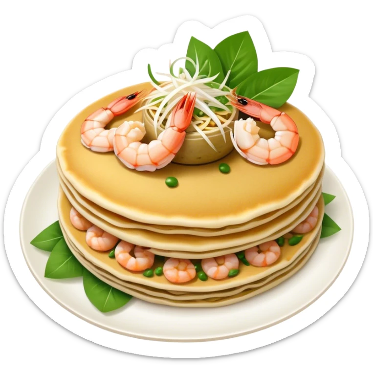 Cinematic Realistic B√°nh x√®o Dish Emoji, depicted as a crispy Vietnamese pancake filled with shrimp, pork, and bean sprouts rendered with dynamic textures and vibrant, appetizing lighting. sticker