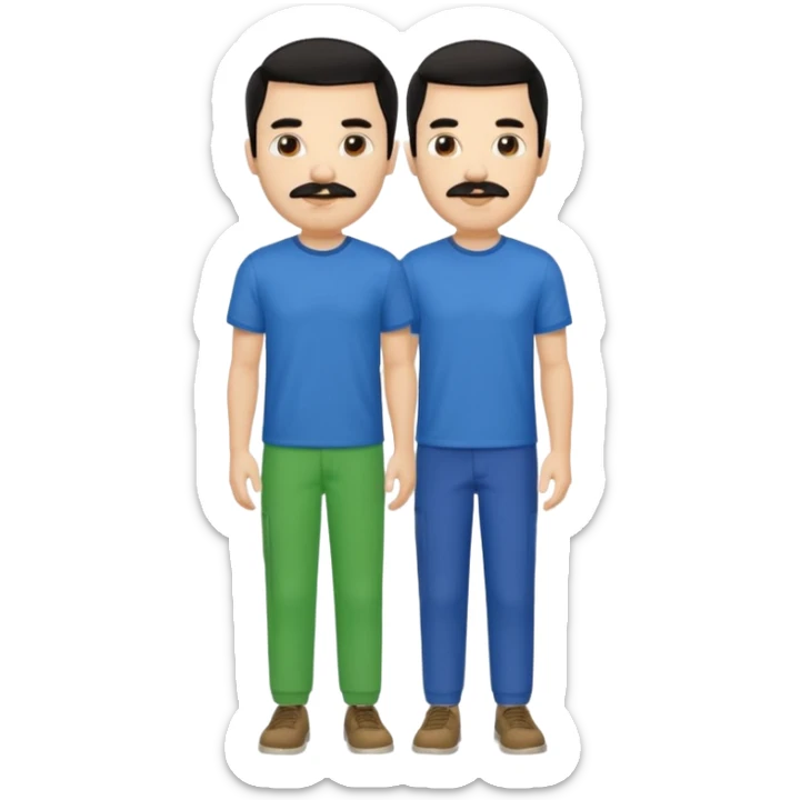 A man with black hair and too short beard and moustache and him wear a blue t shirt and green colour colour  sticker