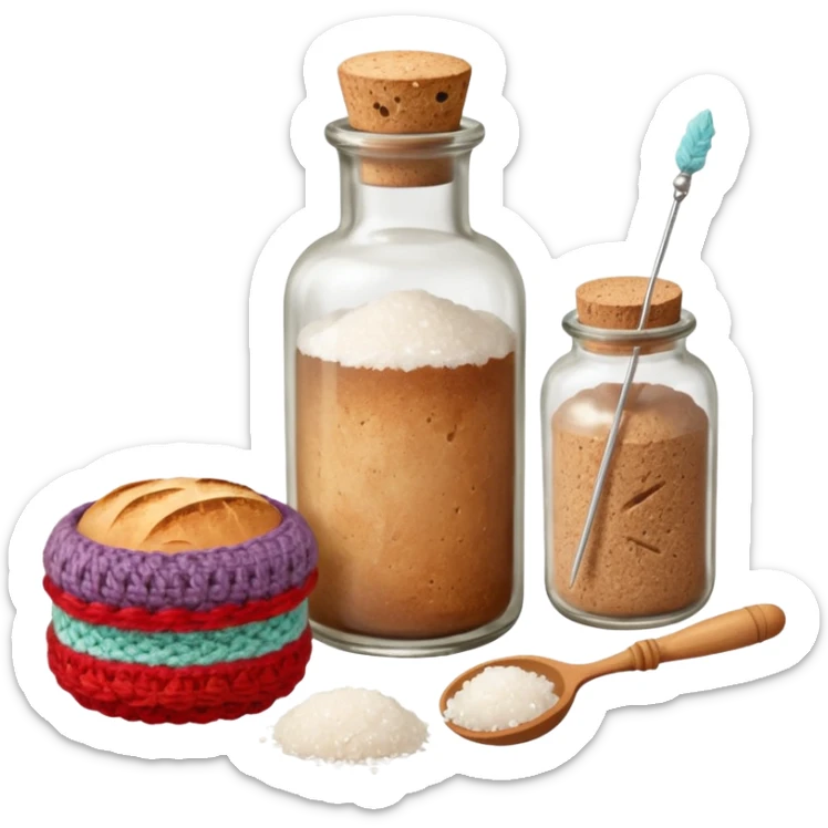  a one victorian bottle of salt and a loaf of bread - crochet needles and a ball of wool sticker
