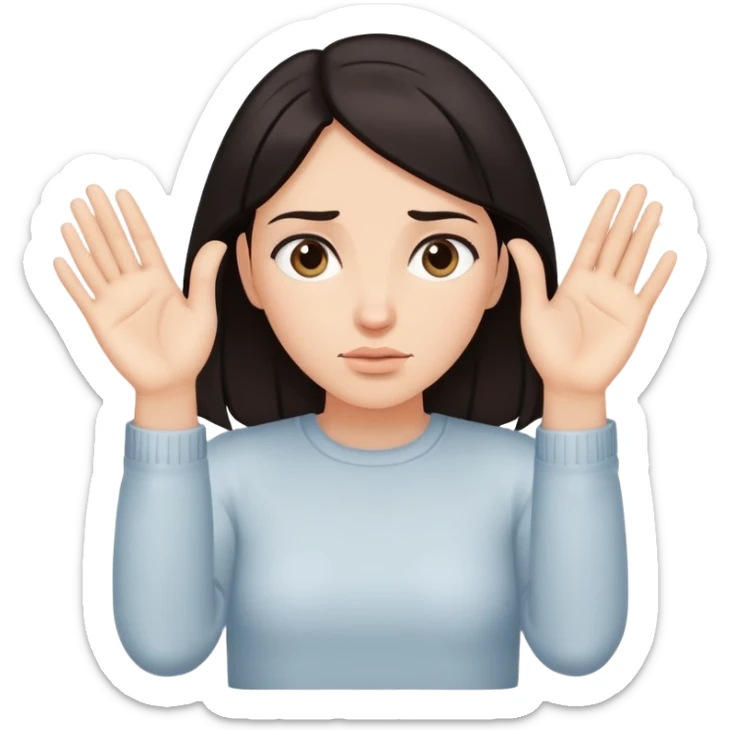 Woman with dark hair, both hands gripping downward as if holding onto something, isolated figure with no water sticker