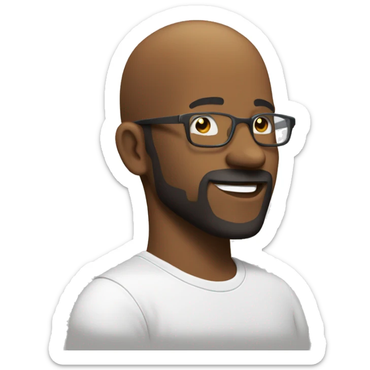 show the side view of Bald- black man-with-glasses-with scruffy -beard in t shirt smiling sticker
