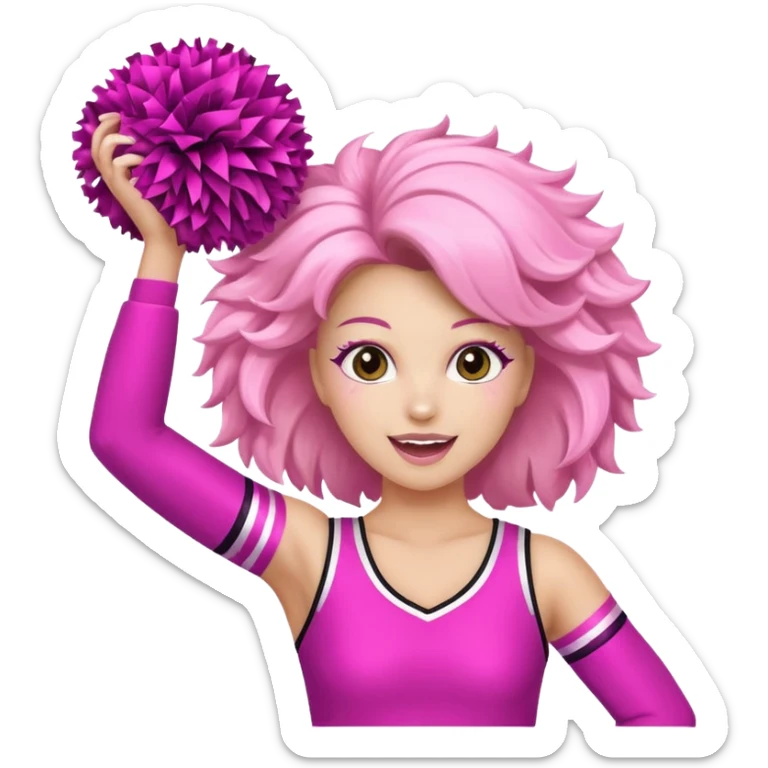 football cheerleader, holding big cheering poms, pink and twinkle sticker