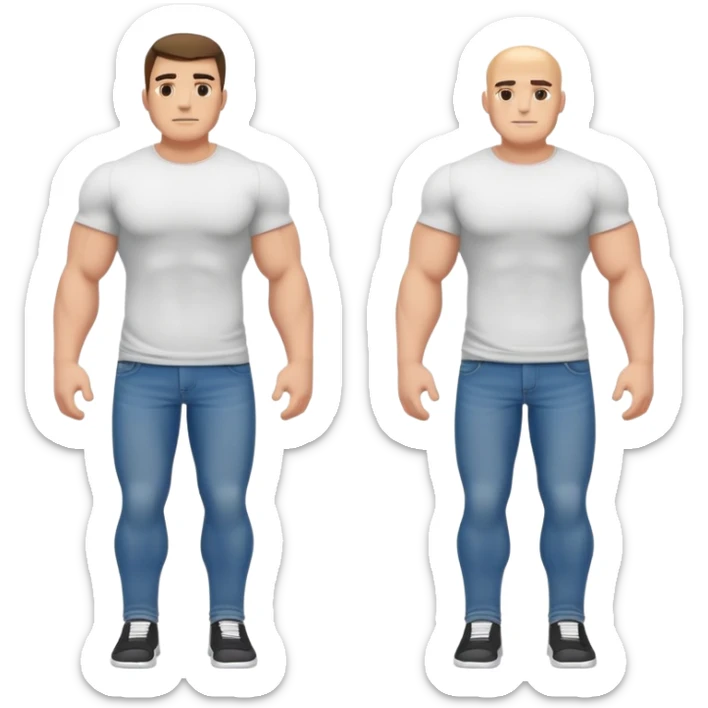 full body bulky male figure standing wearing casual clothes, muscular build, not overweight but not skinny, t-shirt and jeans sticker