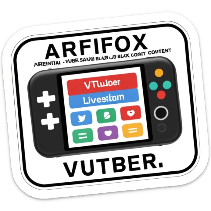 A sticker that reads : “Arifox_vt livestream vtuber hangout” that mimics the “parental advisory explicit content stickers” sticker