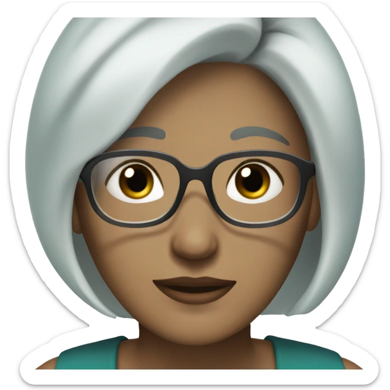 Woman with short gray hair, teal eyes and black rimed glasses  sticker