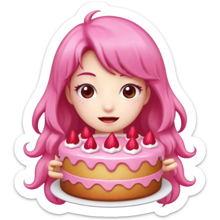 kawaii  woman holding pink runny gooey strawberry jam monster cake   sticker