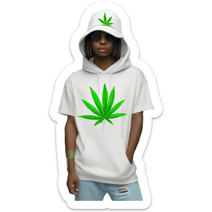 Hemp leaves Multicoloured neon person smoking wearing hoodie dancing hip hop bucket hat tropical Skater fashion aesthetic baggy clothes graphic t shirt 420 sticker
