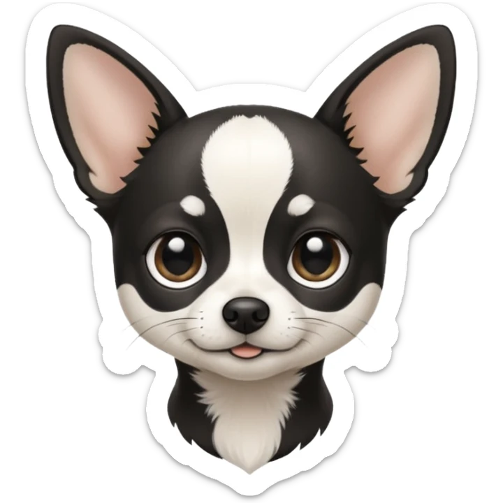 A black and white chihuahua emoji please with a thin white line on the center of head nose pointy sticker